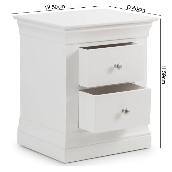 Clermont White 2 Drawer Bedside Cabinet