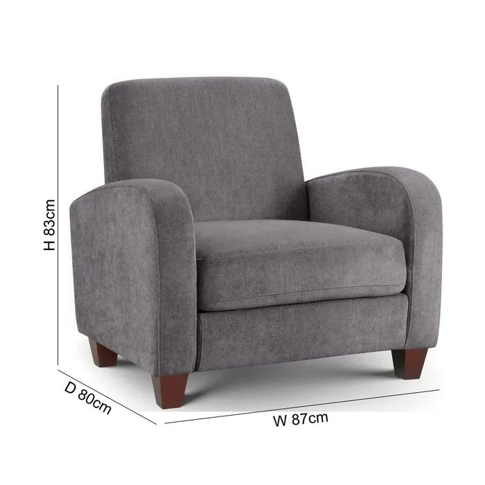 Vivo Dusk Grey Chenille Fabric 1 Seater Sofa