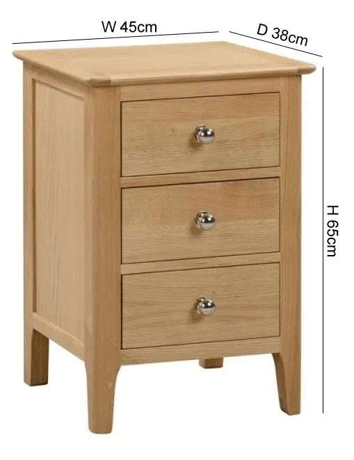 Cotswold Oak 3 Drawers Bedside Cabinet