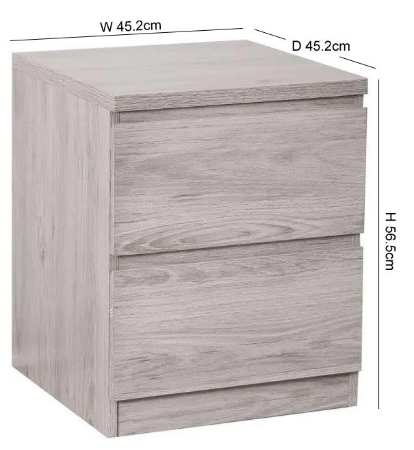 Jupiter Grey Oak 2 Drawer Bedside Cabinet