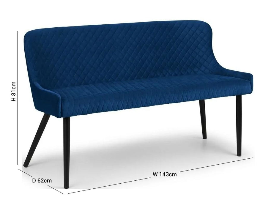 Luxe Blue Velvet Fabric High Back Bench