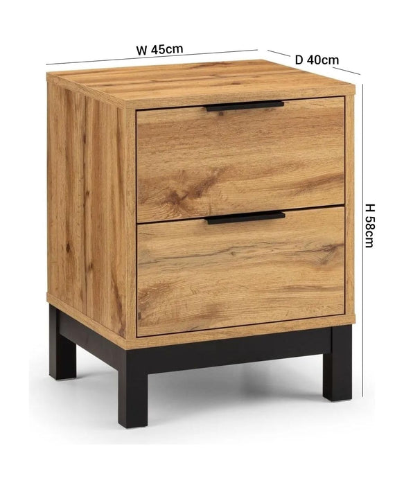 Bali Oak 2 Drawer Bedside Cabinet