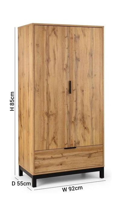 Bali Oak Effect 2 Door 1 Drawer Wardrobe