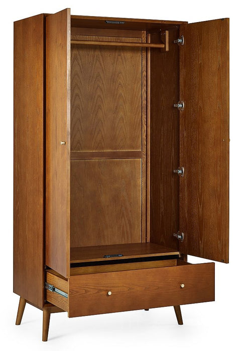 Lowry Cherry Wood 2 Door 1 Drawer Wardrobe
