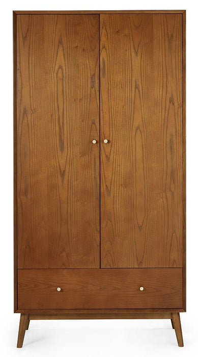 Lowry Cherry Wood 2 Door 1 Drawer Wardrobe