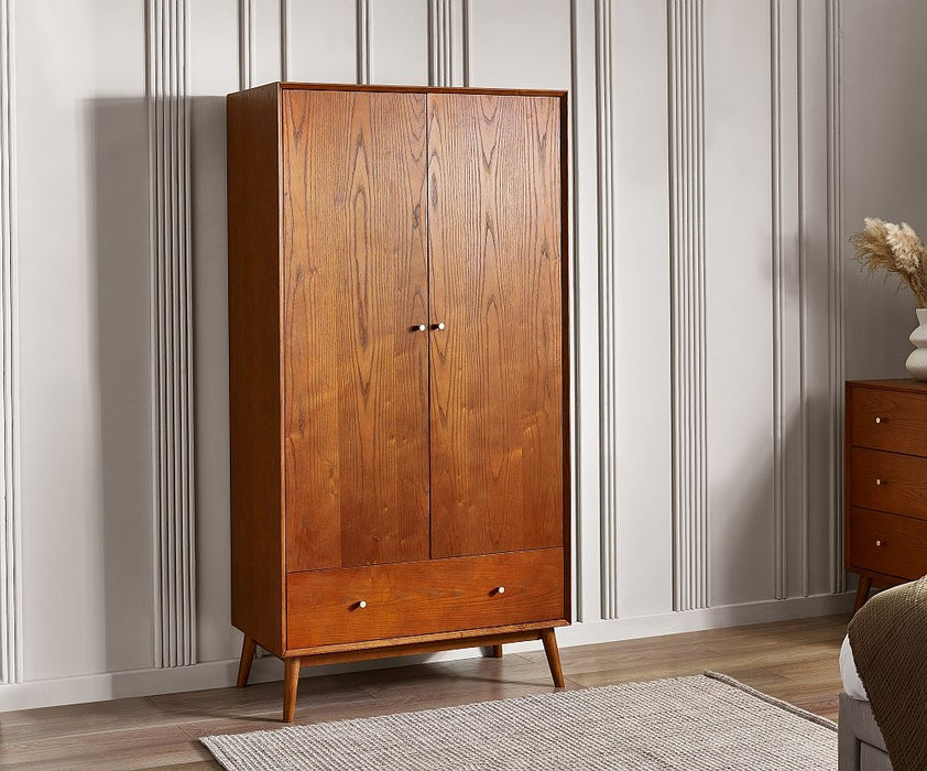 Lowry Cherry Wood 2 Door 1 Drawer Wardrobe
