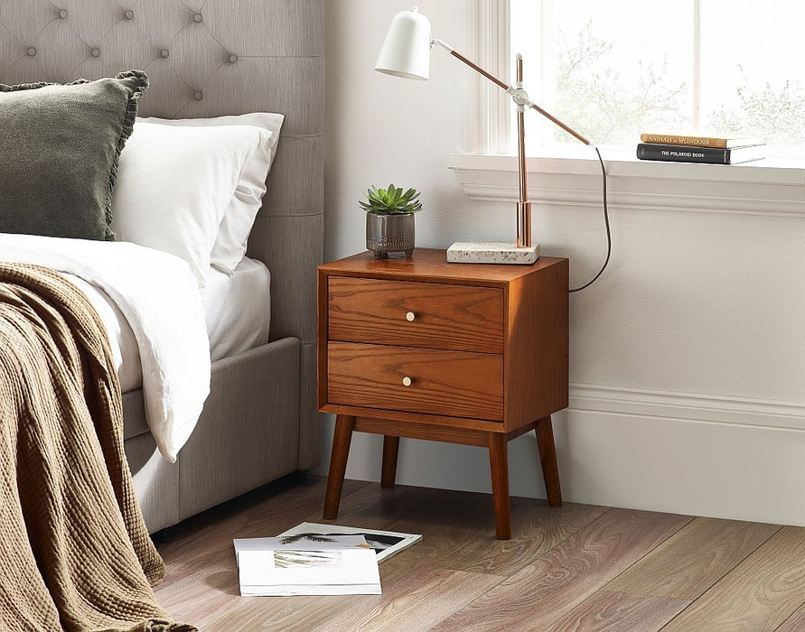 Lowry Cherry Wood 2 Drawer Bedside Cabinet