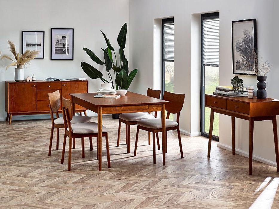 Lowry Cherry Wood Extending 4 Seater Extending Dining Table with 2 Drawer