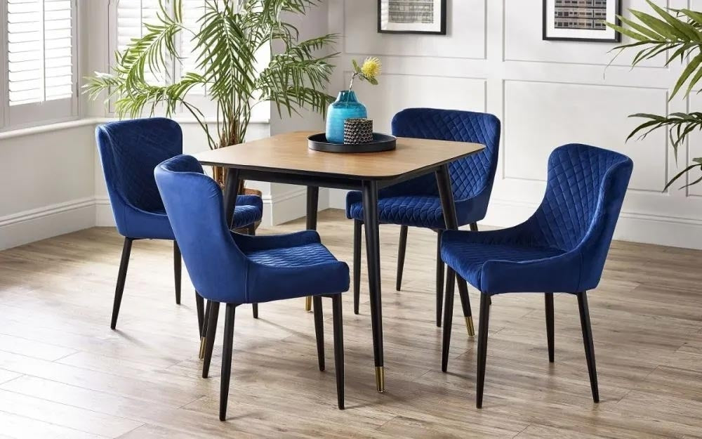 Findlay Square 4 Seater Dining Set with 4 Luxe Blue Chairs