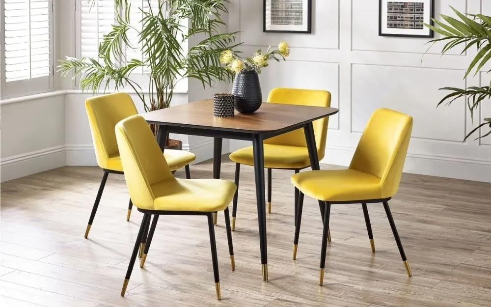 Findlay Square 4 Seater Dining Set with 4 Delaunay Mustard Chairs