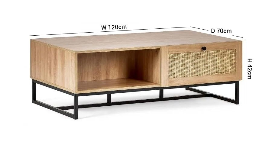 Padstow Oak and Rattan 1 Drawer Coffee Table