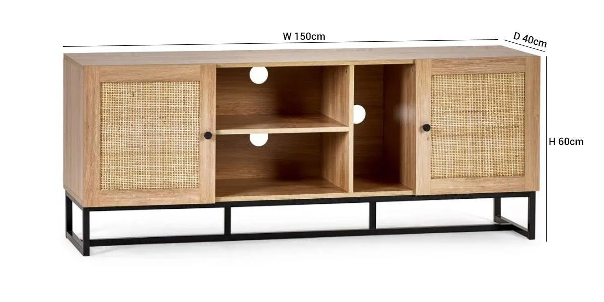 Padstow Oak and Rattan TV Unit - upto 64inch
