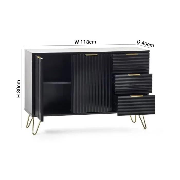 Murano Matte Black 2 Door 3 Drawer Sideboard