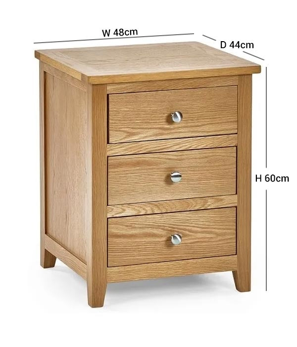 Mallory Oak 3 Drawer Bedside Cabinet