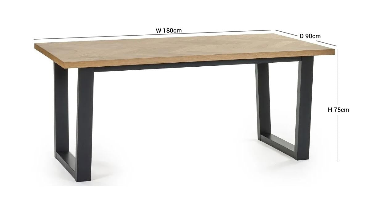 Hilton Herringbone Black and Oak Dining Table - 6 Seater