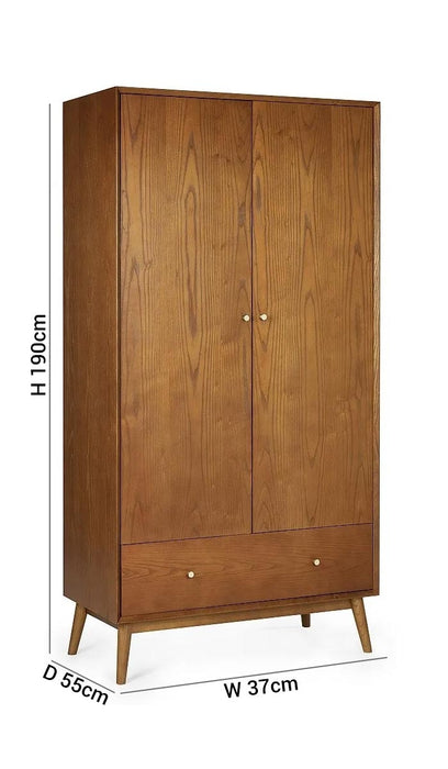 Lowry Cherry Wood 2 Door 1 Drawer Wardrobe