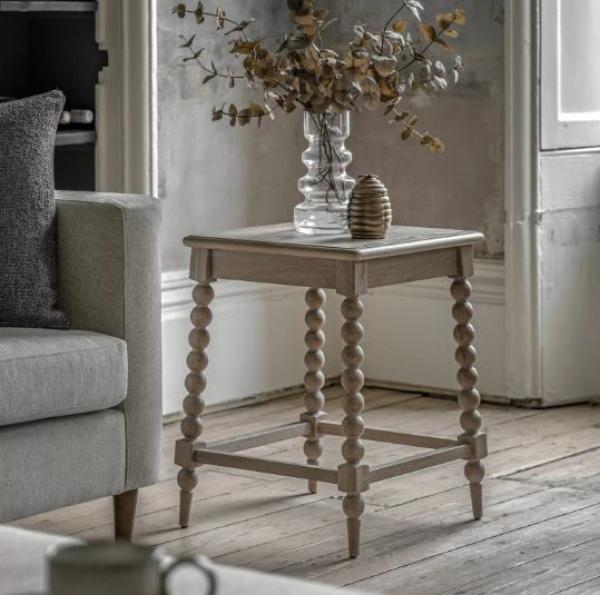 Arbela Natural Square Side Table with Bobbin Legs