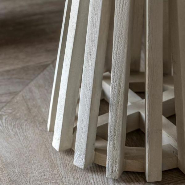 Soho White Marble Round Side Table - Pedastal Slatted Base