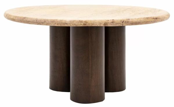 Trevi Travertine Stone Dark Wood 75cm Round Coffee Table