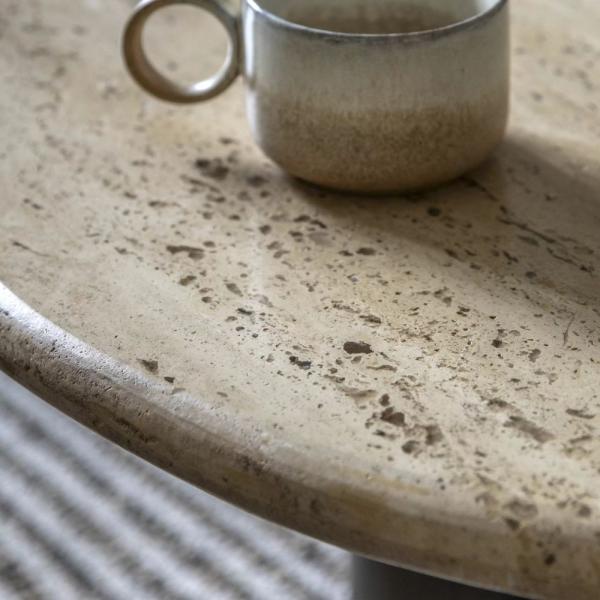 Trevi Travertine Stone Dark Wood 75cm Round Coffee Table