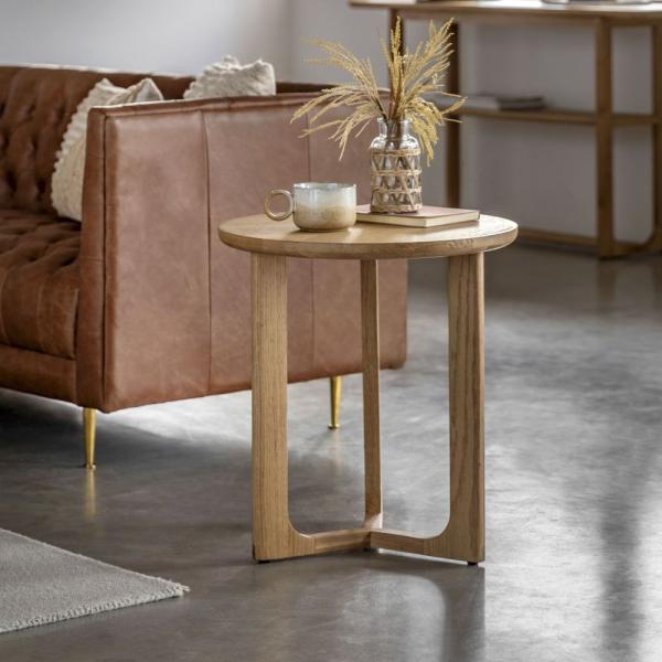Catron Round Side Table - Comes in Natural and Smoked Options