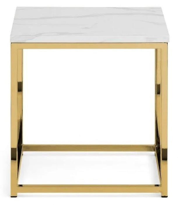 Scala White Marble and Gold Square Lamp Table