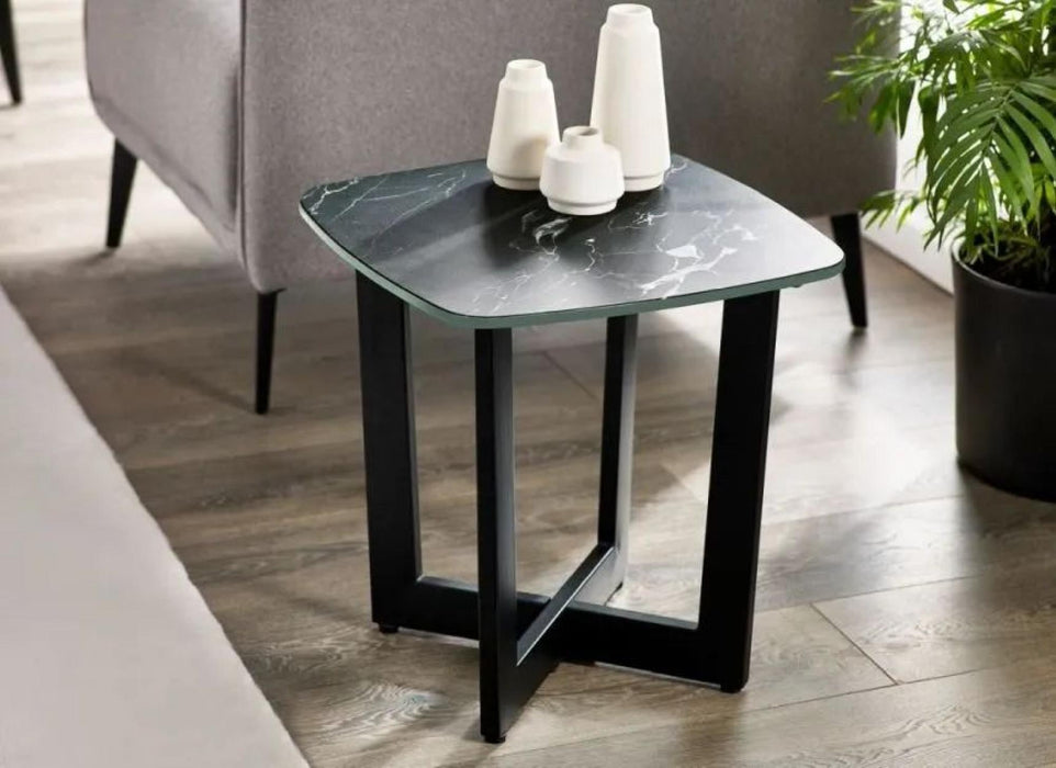 Olympus Black Marble Effect Square Lamp Table