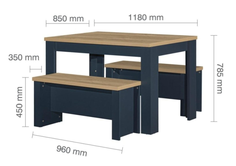 Highgate Blue Dining Set with 2 Bench
