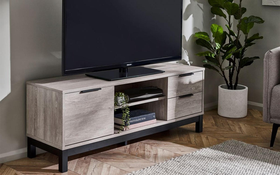 Bali Grey Oak TV Unit, 135cm with Storage for Television Upto 50in Plasma