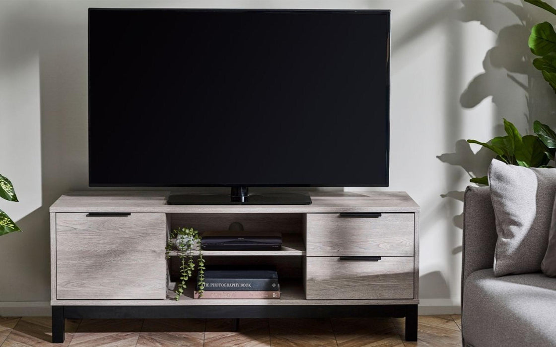 Bali Grey Oak TV Unit, 135cm with Storage for Television Upto 50in Plasma