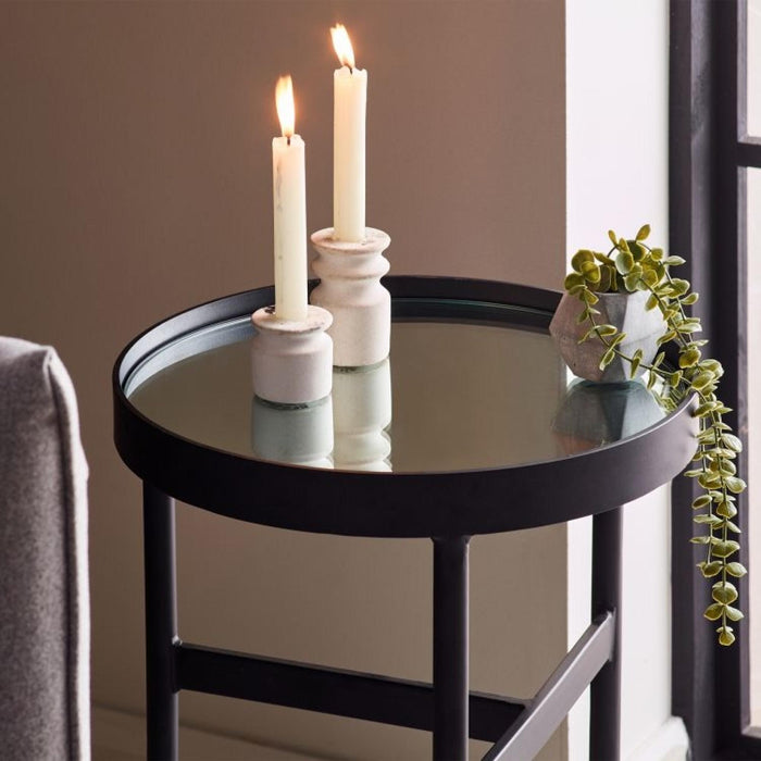 Franki Glass Top and Black Round Lamp Table