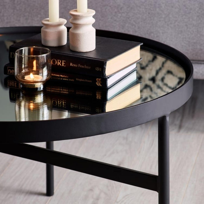 Franki Glass Top and Black Round Coffee Table