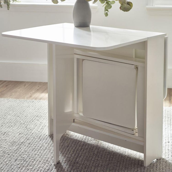 Gatan Gateleg White Lacquer Drop Leaf 2 Seater Dining Table with 2 Chairs