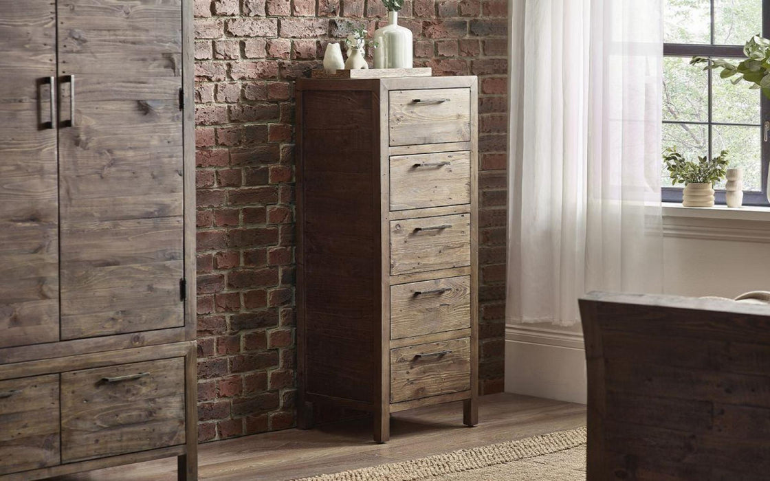 Heritage Reclaimed Pine 5 Drawer Chest Tallboy