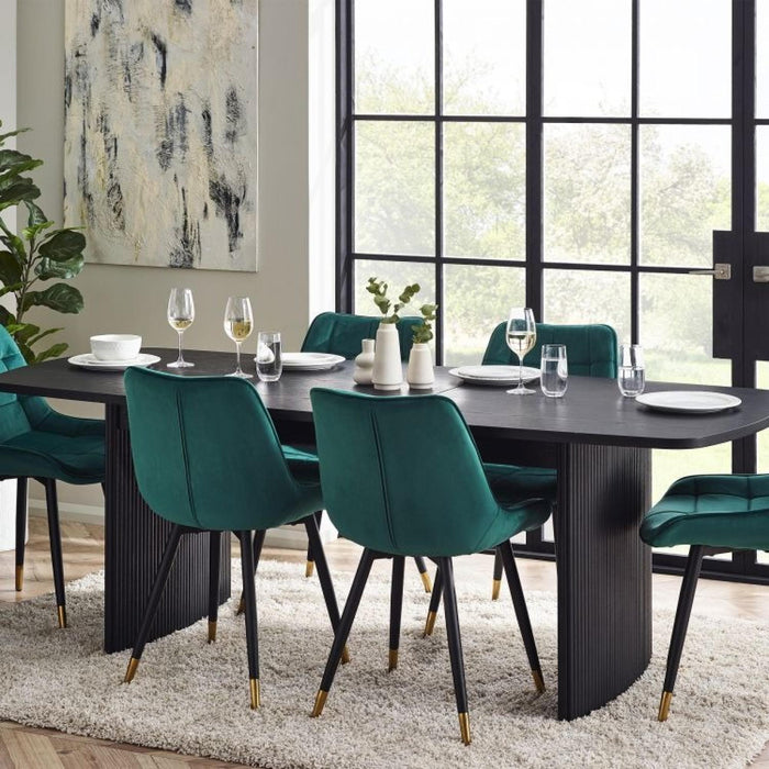 Louis Black Fluted 6 Seater Extending Dining Table