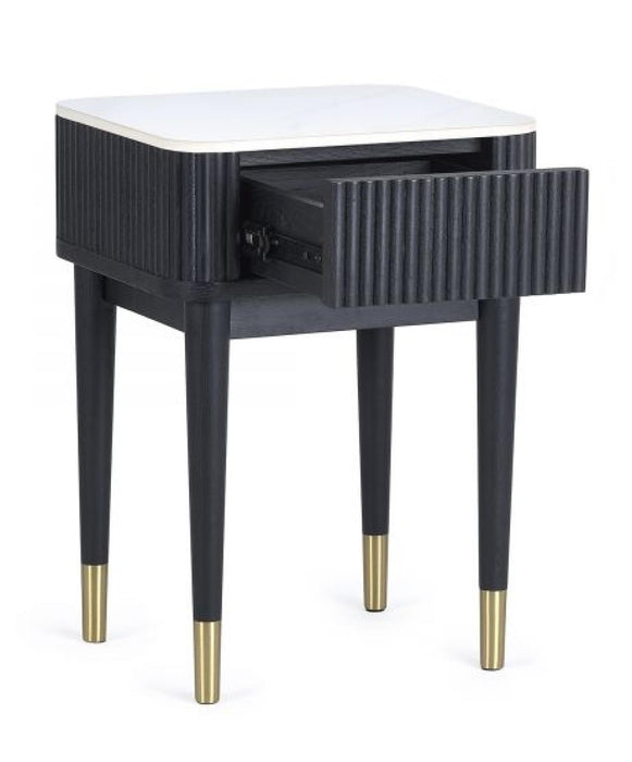 Louis Black Fluted Stone Top 1 Drawer Lamp Table