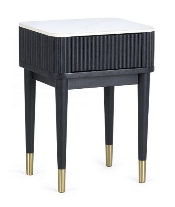 Louis Black Fluted Stone Top 1 Drawer Lamp Table