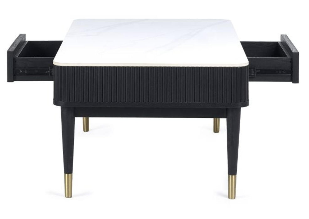 Louis Black Fluted Stone Top 2 Drawer Coffee Table