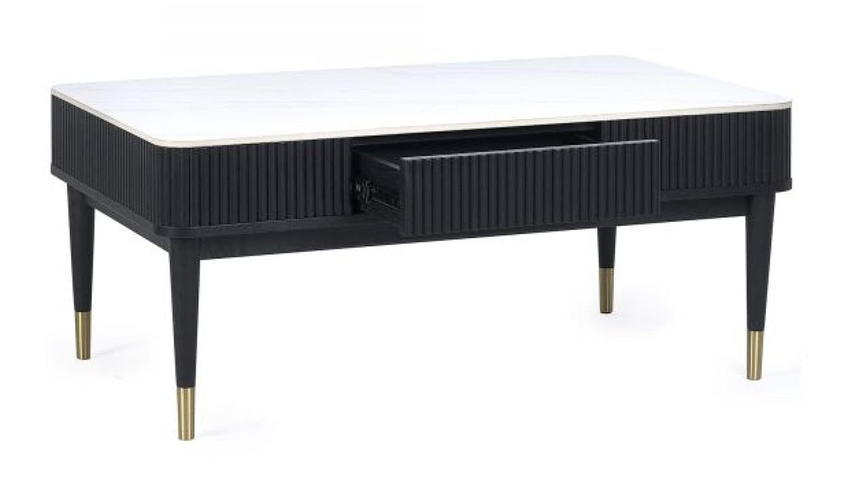 Louis Black Fluted Stone Top 2 Drawer Coffee Table