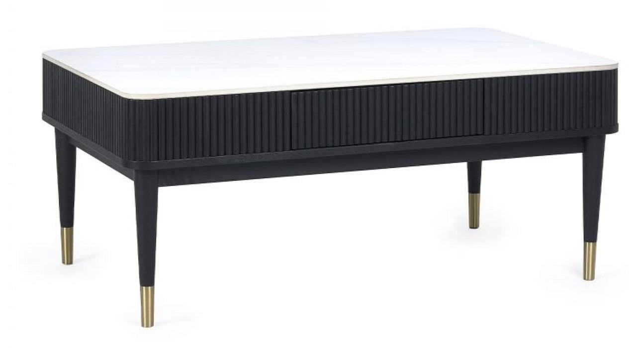 Louis Black Fluted Stone Top 2 Drawer Coffee Table