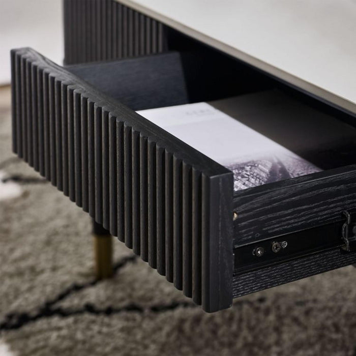 Louis Black Fluted Stone Top 2 Drawer Coffee Table