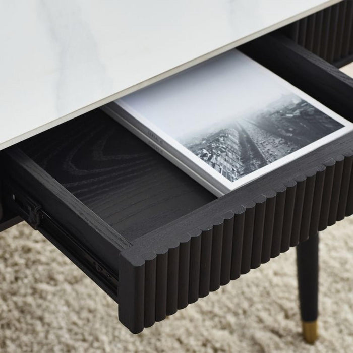 Louis Black Fluted Stone Top 2 Drawer Coffee Table