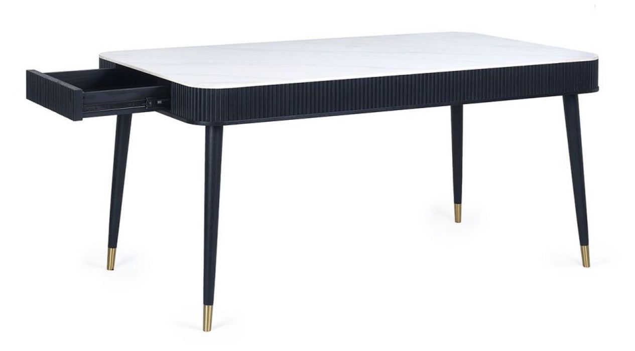 Louis Black Fluted Stone Top 6 Seater Dining Table with Drawer