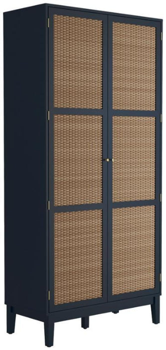 Bordeaux Berlin Blue and Faux Rattan 2 Door Wardrobe