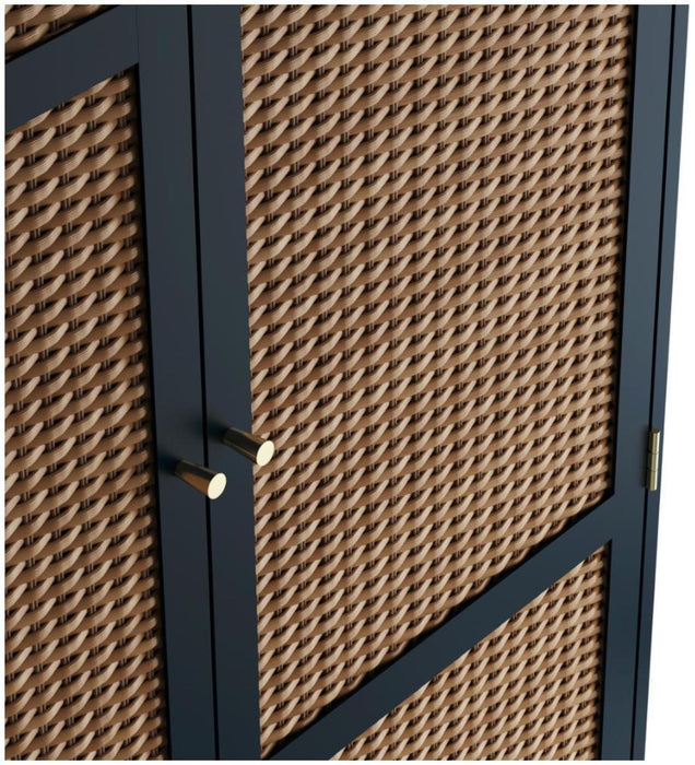 Bordeaux Berlin Blue and Faux Rattan 2 Door Wardrobe