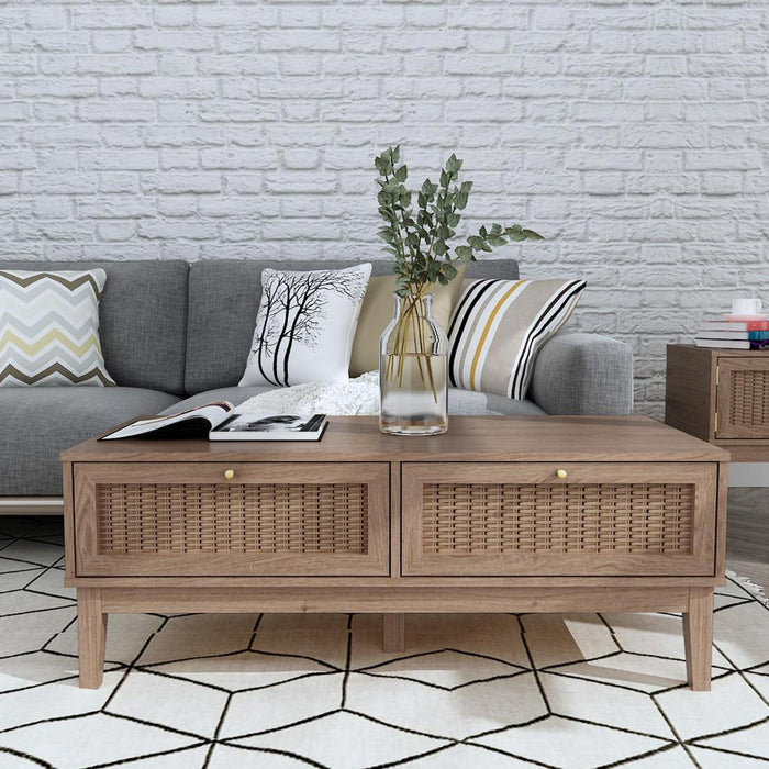 Bordeaux Oak and Faux Rattan Coffee Table