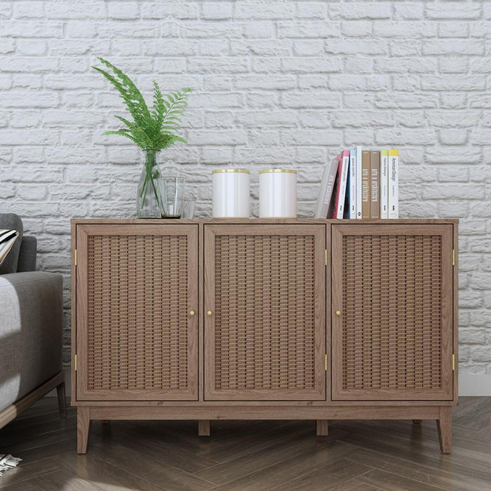 Bordeaux Oak and Faux Rattan Large Sideboard