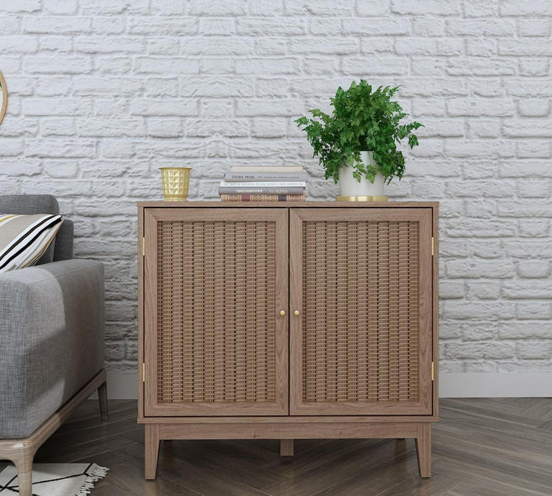 Bordeaux Oak and Faux Rattan Small Sideboard