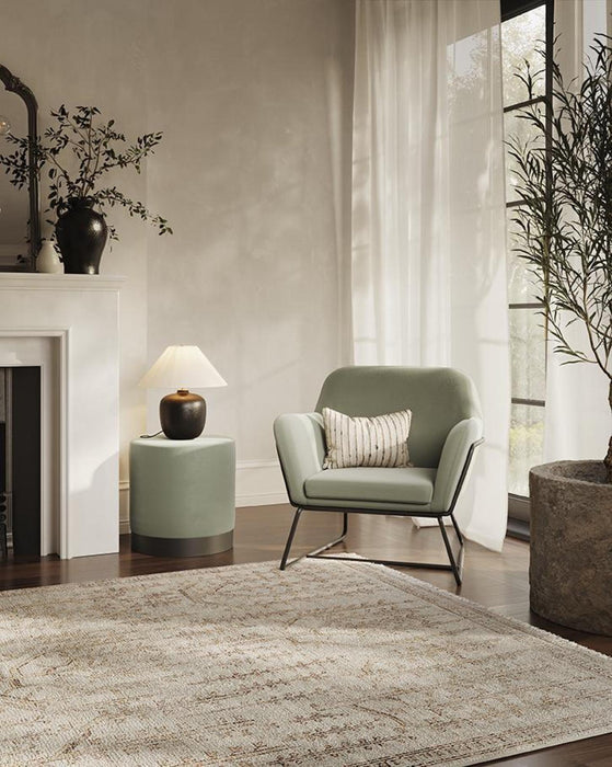 Charles Sage and Matte Black Velvet Fabric Armchair