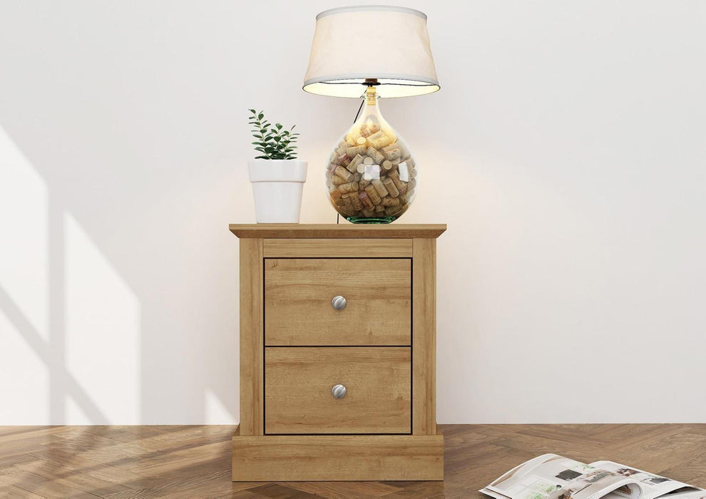 Devon Oak 2 Drawer Bedside Cabinet